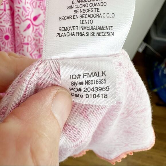 Ellen Tracy Pink/White Tunic/Swim Suit Cover up Orange Dot Trim Pockets Sz Small - Picture 10 of 10